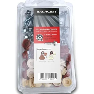 Offre Du Jour Kit 25 vis autoperceuses avec capuchons Rouge/Beige 4.9x35mm pour SYMEO - BACACIER