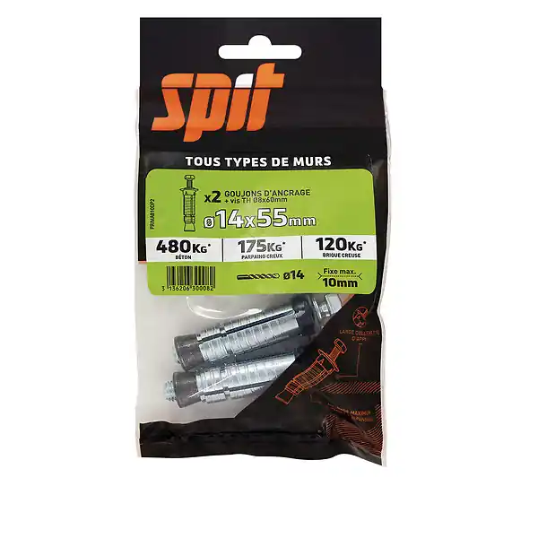 Sachet de 2 Prima D14x55mm+ vis TH D8x60mm RED HEAD Top Vente