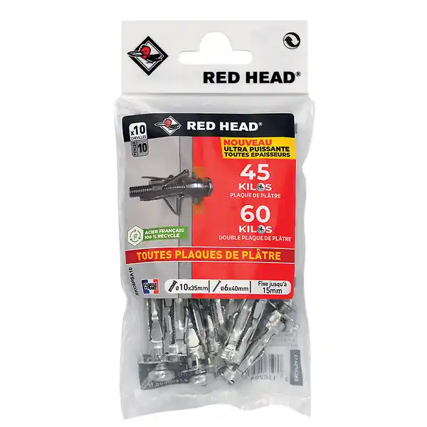 Sachet simple de 10 Superklix D10x35mm + TR D6x40mm RED HEAD Jusqu'à Épuisement Des Stocks