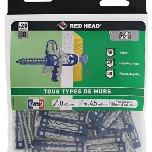Populaire Sachet de 20 chevilles Mx 8x50mm + vis TR 4.5x55mm RED HEAD