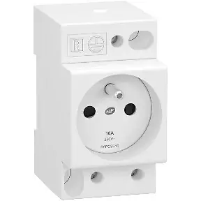 Prise de courant 2P+T 16A - Rail DIN - Blanc SCHNEIDER ELECTRIC Vente Directe