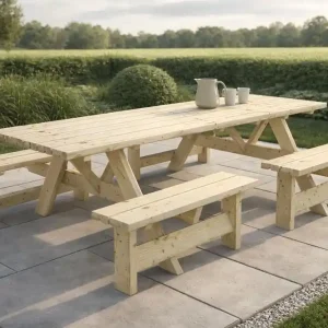 Table pique-nique FAMILY bois 240x130x76 cm 8 places - PALMAKO Soldes