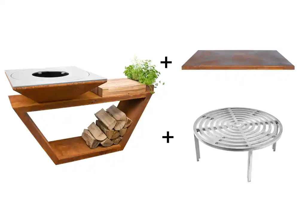 Commander Vite Brasero de cuisson G4 corten avec plaque plancha, grille et couvercle de protection ARTISS