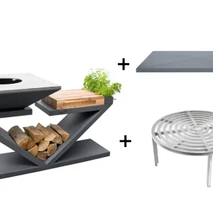Offre Exclusive Brasero de cuisson G5 graphite avec plaque plancha, grille et couvercle de protection ARTISS