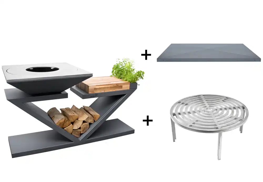 Offre Exclusive Brasero de cuisson G5 graphite avec plaque plancha, grille et couvercle de protection ARTISS