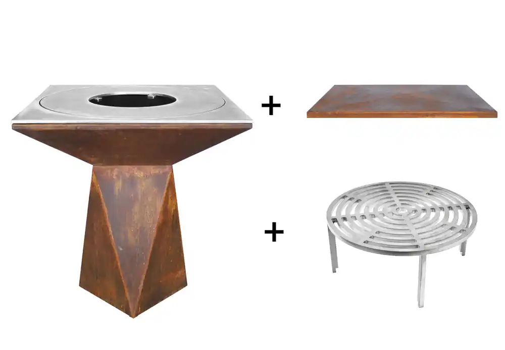 Offre Du Jour Brasero de cuisson G1 corten avec plaque plancha, grille et couvercle de protection ARTISS