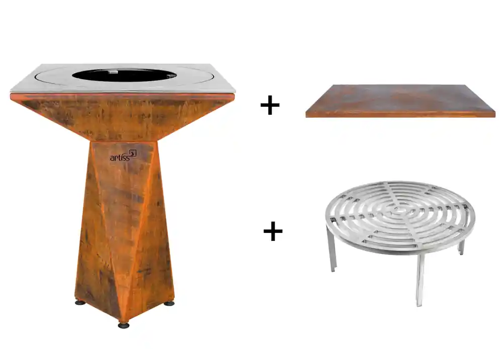 Brasero de cuisson G1 BASIC corten avec plaque plancha, grille et couvercle de protection ARTISS Dernière Chance