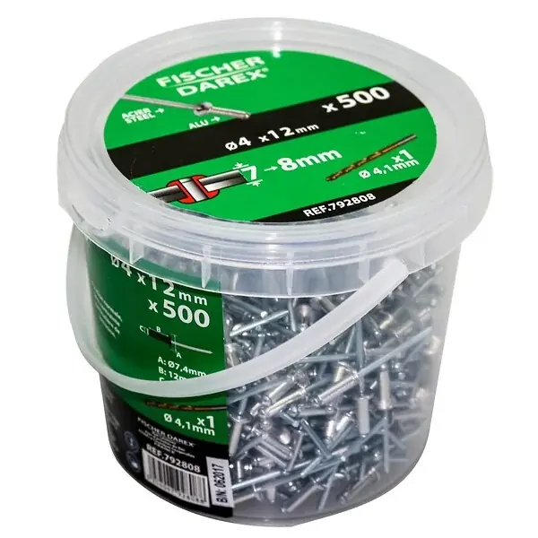 Nouveauté Rivets aveugles 4x12mm alu acier - 500 pièces tête plate FISCHER DAREX