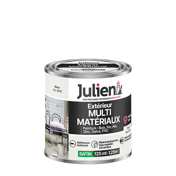 Bon Plan Peinture extérieure multi-matériaux Satin - Blanc 125ml JULIEN
