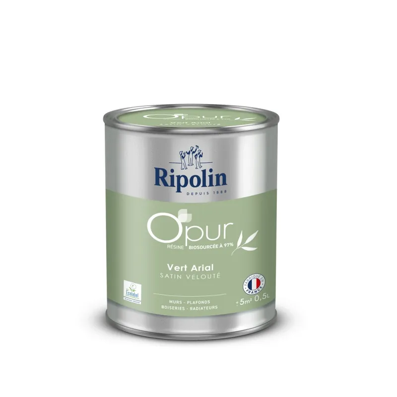 Peinture O‘pur murs boiseries radiateurs Vert Arial satin 0,5L RIPOLIN Achat Immédiat