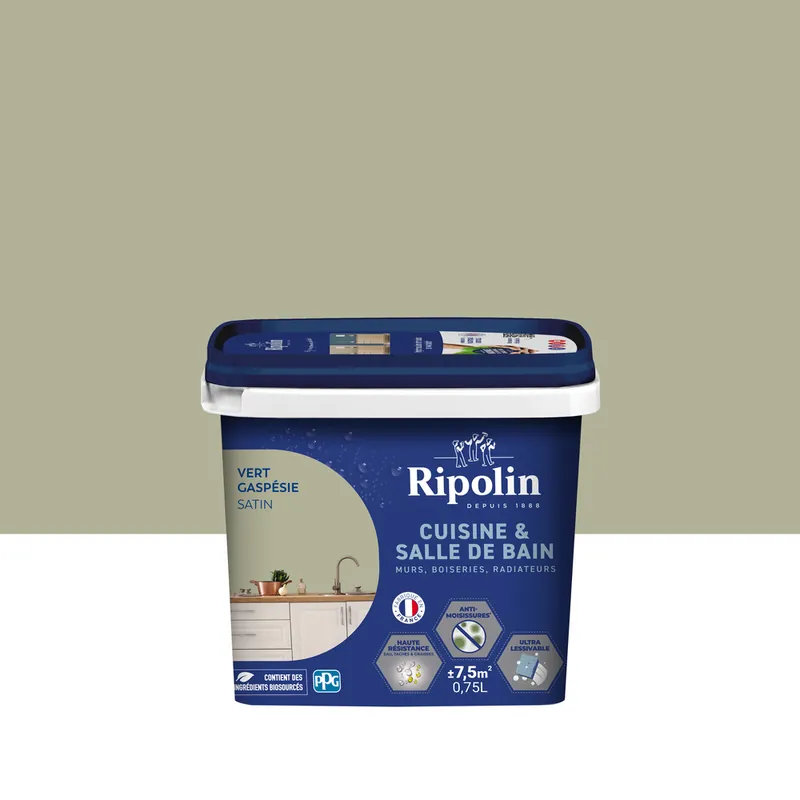 Usine Directe Peinture Cuisine & Bain Vert Gaspésie satin 0,75L RIPOLIN