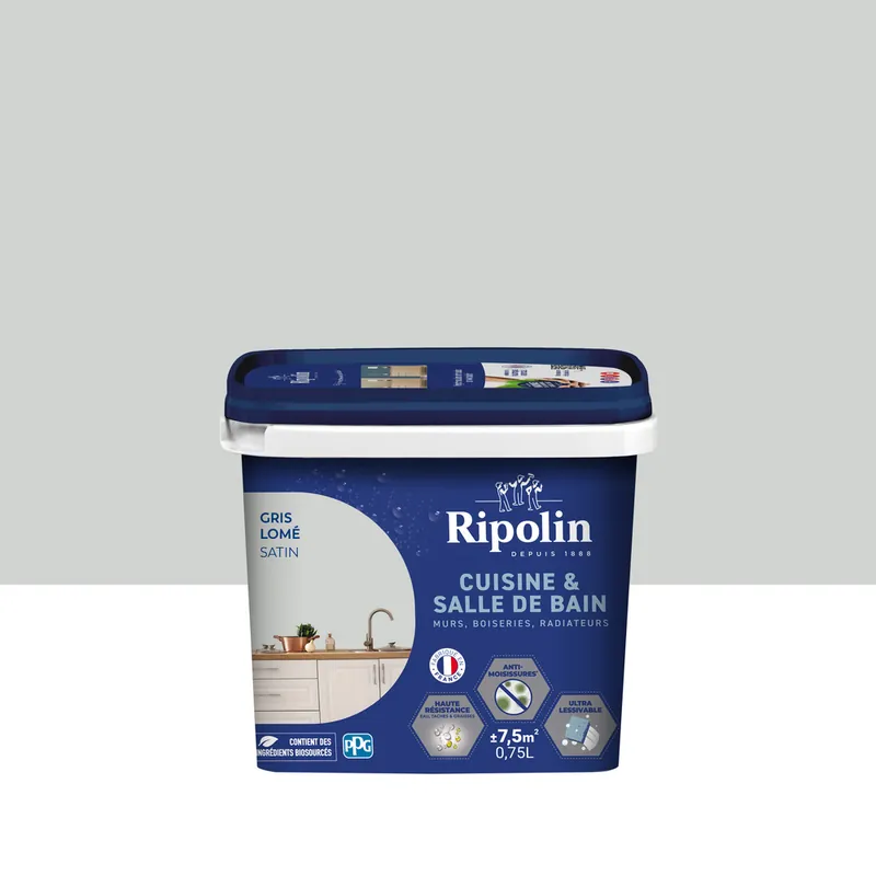 Peinture Cuisine & Bain Gris Lomé satin 0,75L RIPOLIN Prix Cassé