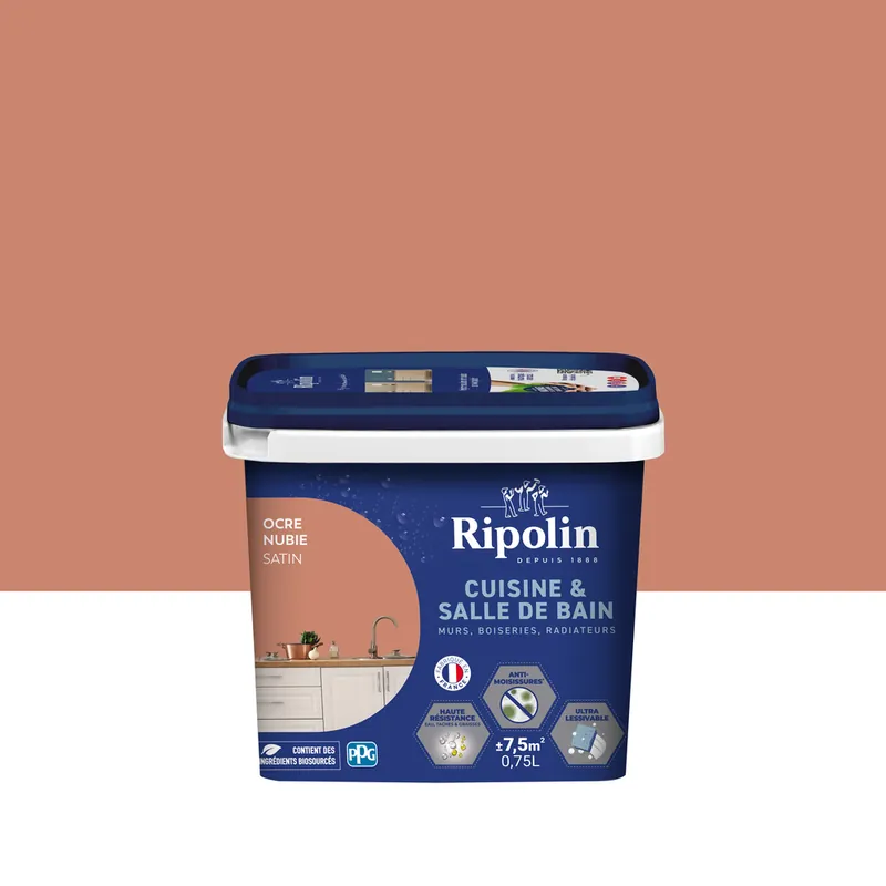 Peinture Cuisine & Bain Ocre Nubie satin 0,75L RIPOLIN Promotion Saisonnière