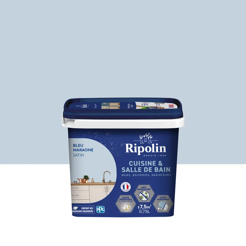 Peinture Cuisine & Bain Bleu Maraone satin 0,75L RIPOLIN Réduction