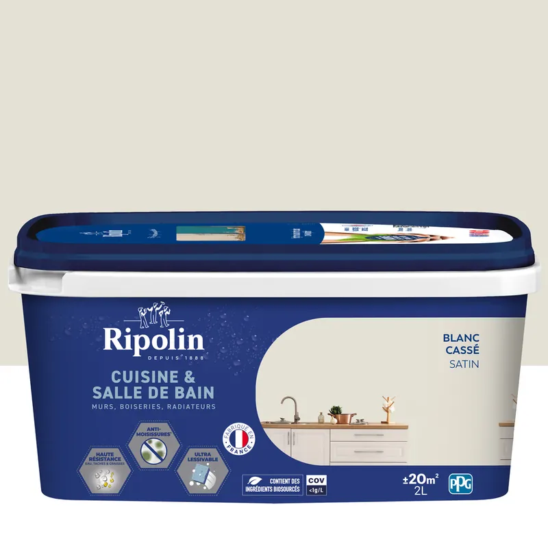 Peinture Cuisine & Bain Blanc Cassé satin 2L RIPOLIN Prix Cassé