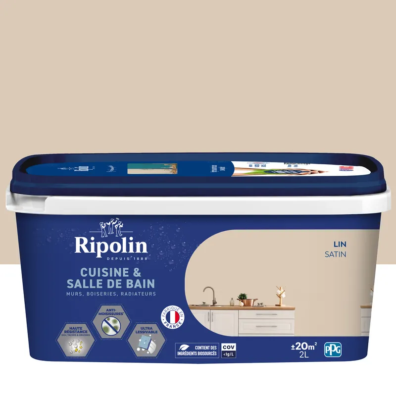 Marque Peinture Cuisine & Bain Lin satin 2L RIPOLIN
