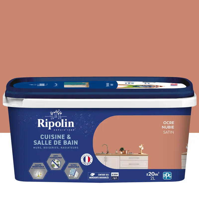 Peinture Cuisine & Bain Ocre Nubie satin 2L RIPOLIN Petit Prix