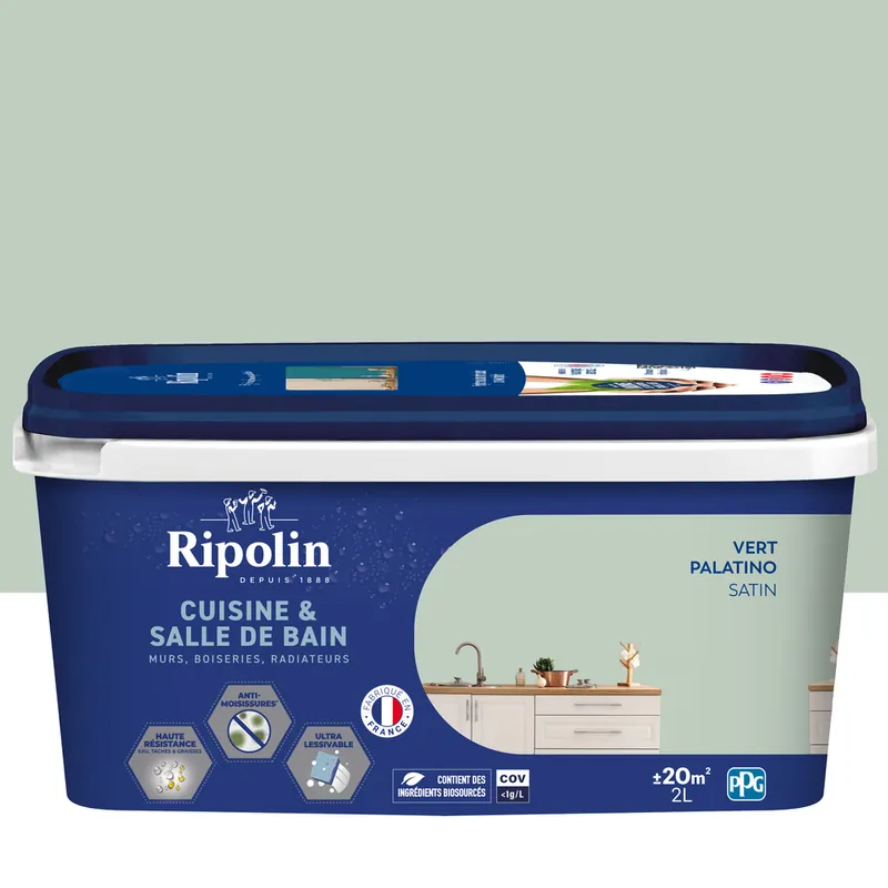 Offre Limitée Peinture Cuisine & Bain Vert Palatino satin 2L RIPOLIN