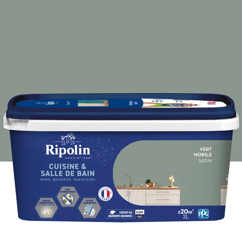 Réduction Peinture Cuisine & Bain Vert Nobile satin 2L RIPOLIN