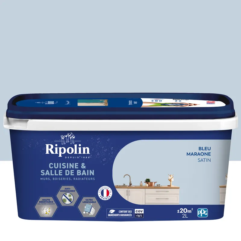 Seulement Aujourd'hui Peinture Cuisine & Bain Bleu Maraone 2L RIPOLIN