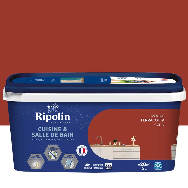Peinture Cuisine & Bain Rouge Terracotta 2L RIPOLIN Réduction