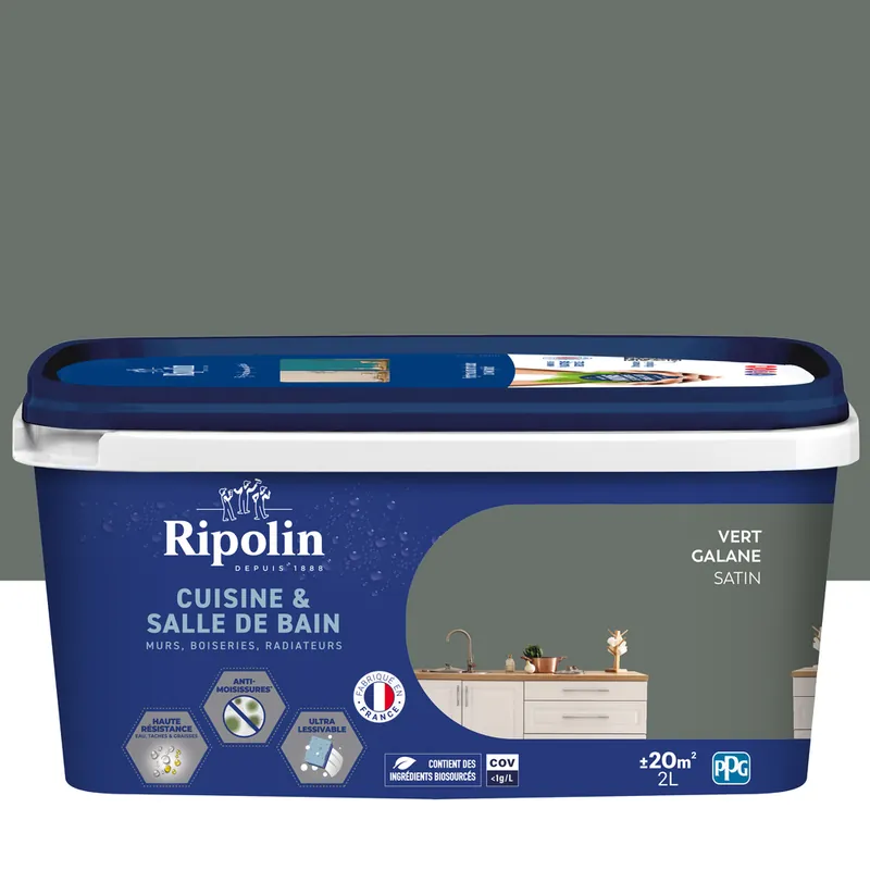 Peinture Cuisine & Bain Vert Galane 2L RIPOLIN Nouveauté