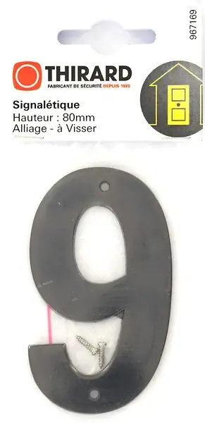 Chiffre 9 noir mat hauteur 80mm à visser THIRARD Soldes