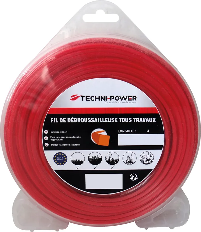 Fil nylon carré 2,4 mm 67 m TECHNI-POWER Expédié Aujourd'hui