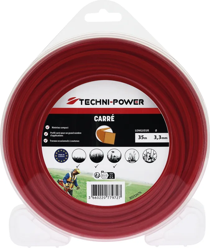 Fil nylon carré 3,3 mm 35 m TECHNI-POWER Offre Spéciale