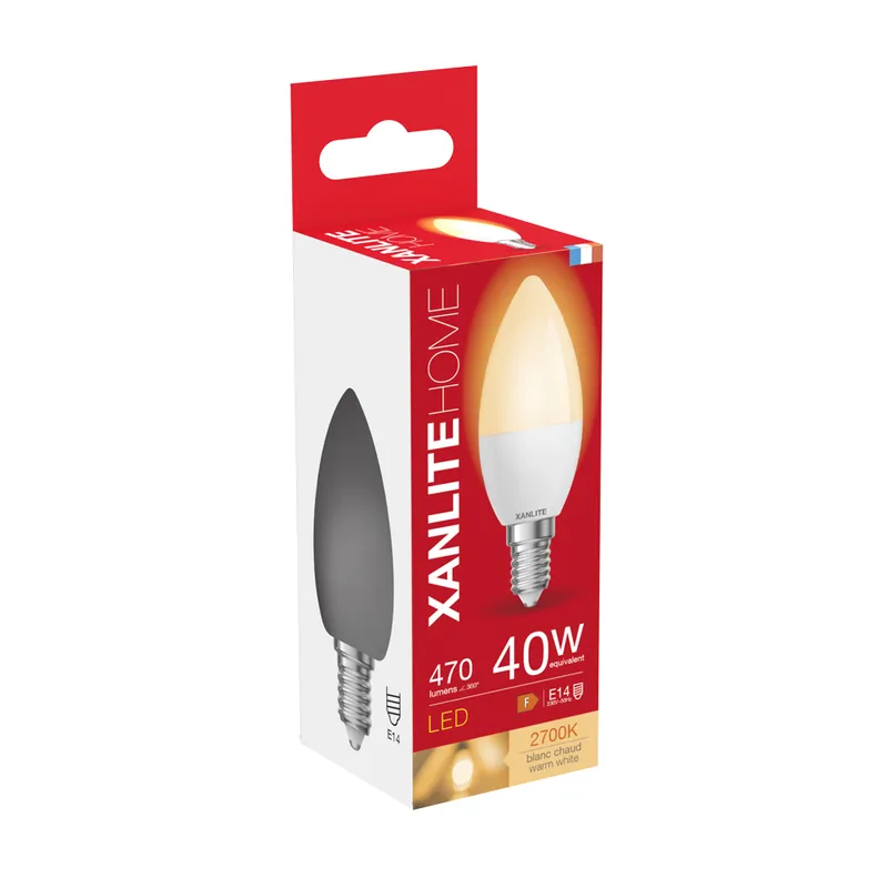 Nouveauté Ampoule LED flamme SMD E14 opaque 6W = 470 lumens blanc chaud - XANLITE