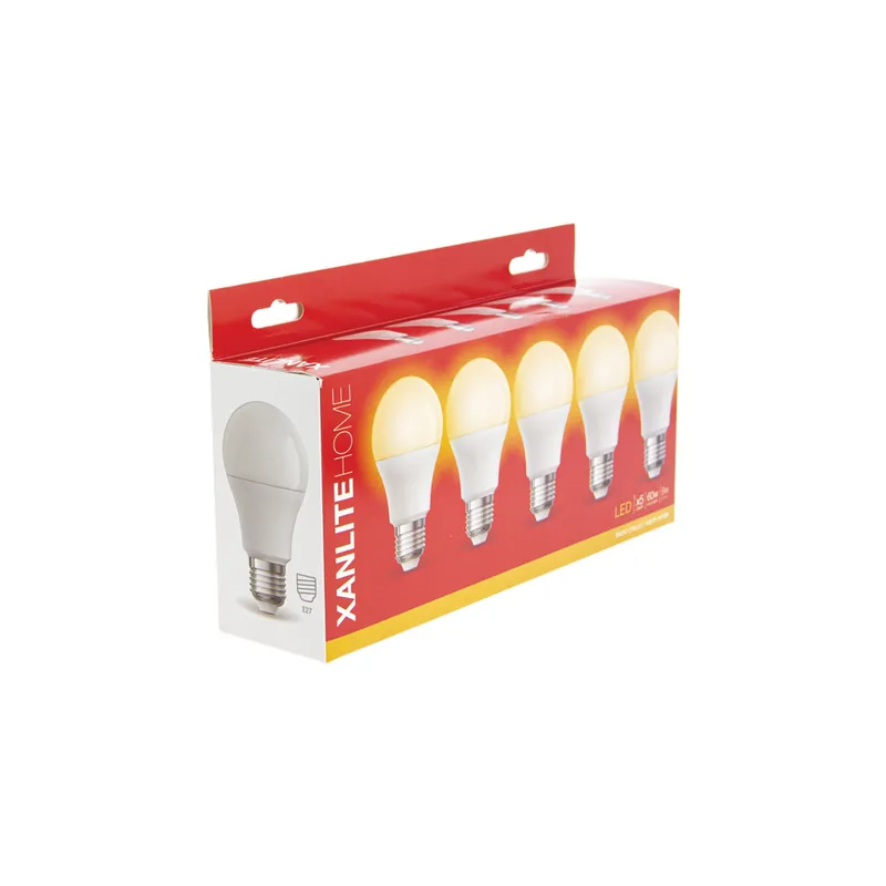 Ampoules LED SMD E27 opaque 9W = 806 lumens blanc chaud par 5 - XANLITE Offre Spéciale