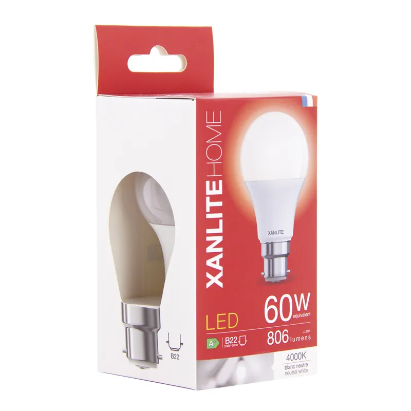 Vente Directe Ampoule LED SMD B22 opaque 9W = 806 lumens blanc neutre - XANLITE