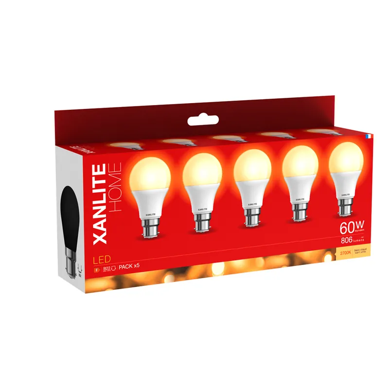 Meilleur Prix Ampoules LED B22 10W = 806 lumens blanc chaud par 5 - XANLITE