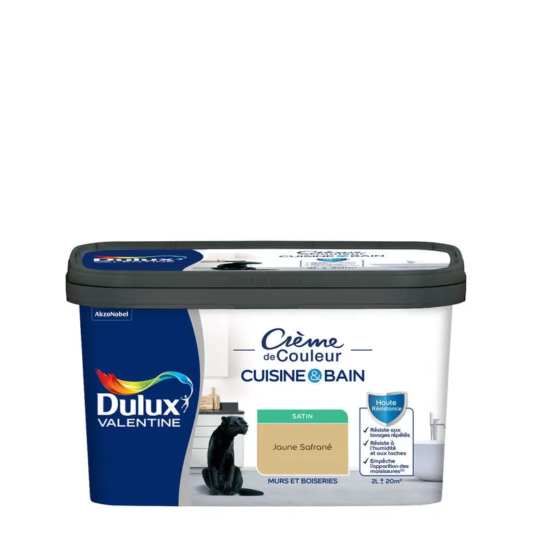 Commande En Gros Peinture Crème de Couleur Cuisine et Bain Satin Jaune Safrane 2L