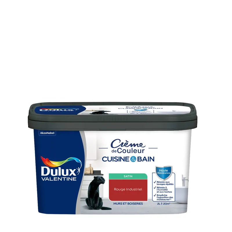 Peinture Crème de Couleur Cuisine et Bain Satin Rouge Industriel 2L Meilleur Choix