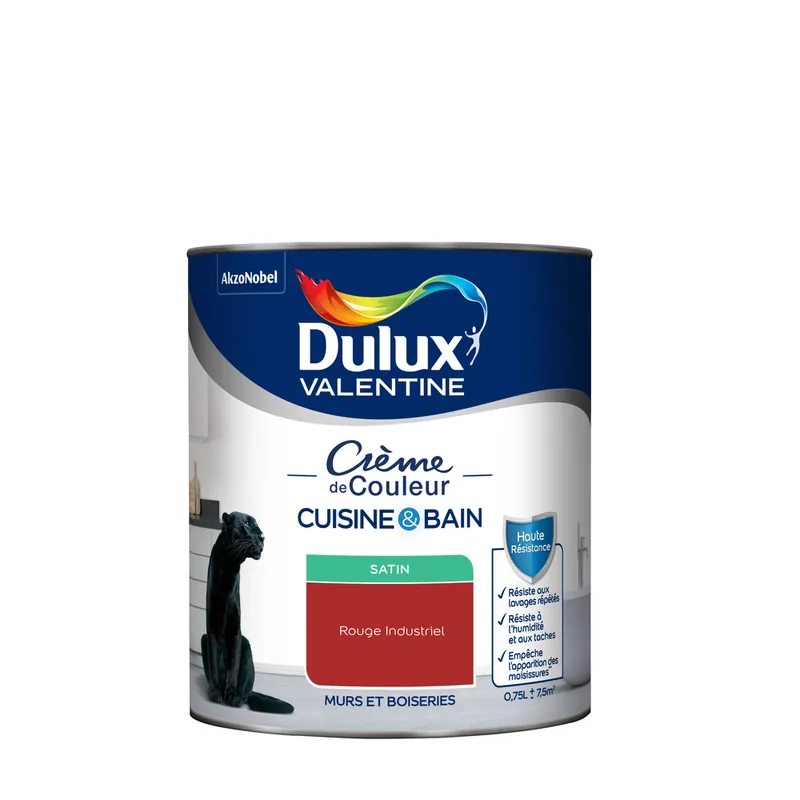 Satisfait Ou Remboursé Peinture Crème de Couleur Cuisine et Bain Satin Rouge Industriel 0,75L