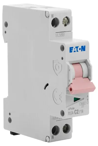 Promotion Saisonnière EATON Disjoncteur 2A PLG, Ph+N 4,5kA (EN 60898) courbe C, 230V, 45kA, courbe C, à vis EATON CAPRI