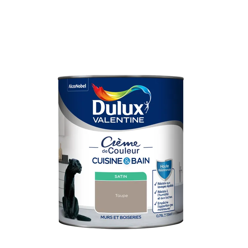 Peinture Crème de Couleur Cuisine et Bain Satin Taupe 0,75L Authentique