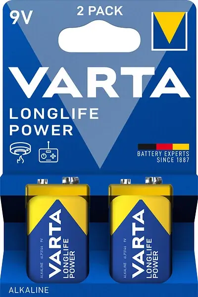 Pile alcaline 9V - Longlife Power - 2 unités - 580 mAh VARTA Certifié