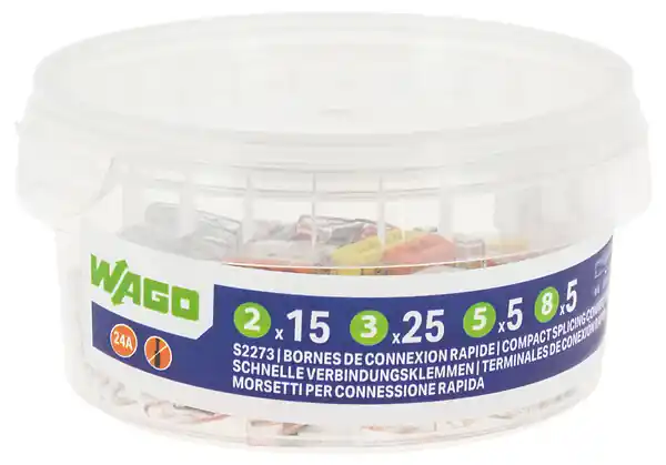 Solde WAGO Pot de 50 bornes de connexion automatique S2273 2,3,5 et 8 entrées