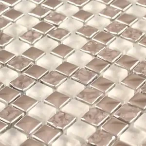 Feuille de mosaïque en verre blanc et chrome - 30x30cm MAT INTER Soldes