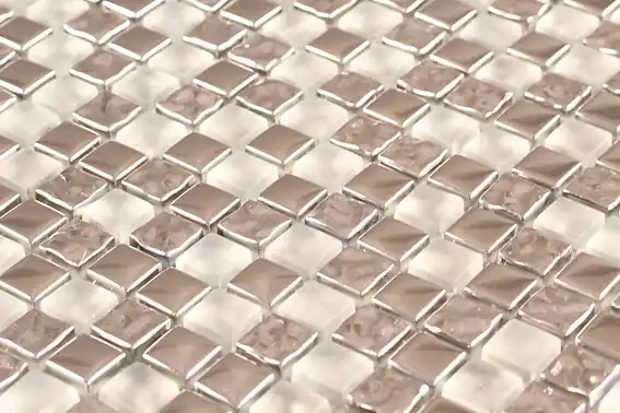 Feuille de mosaïque en verre blanc et chrome - 30x30cm MAT INTER Soldes