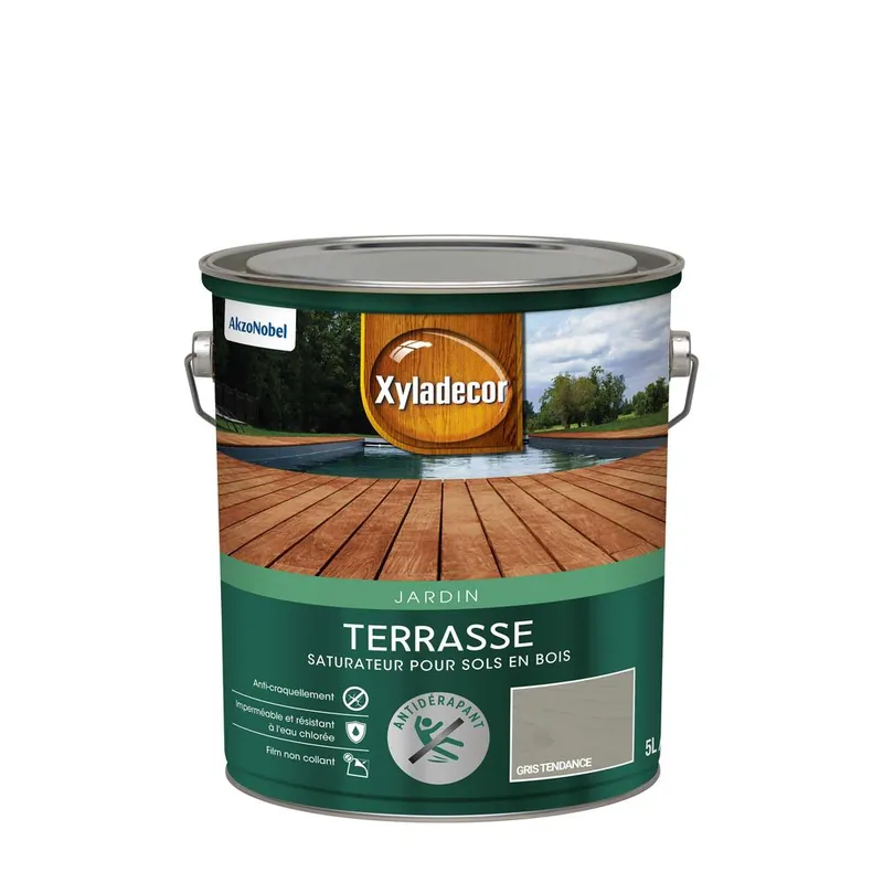 Saturateur pour sol extérieur en bois terrasses mat gris tendance 5 L XYLADECOR Bon Plan