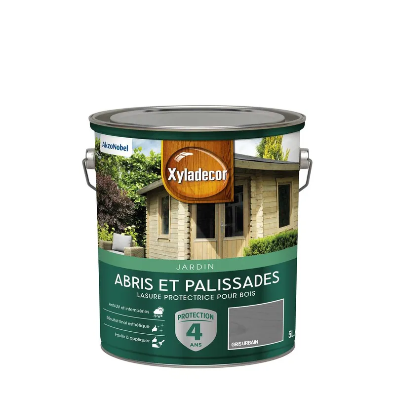 Lasure protectrice pour bois extérieur abris et palissades mat gris urbain 5L XYLADECOR Meilleur Choix