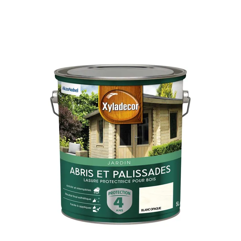 Lasure protectrice pour bois extérieur abris et palissades mat blanc opaque 5L XYLADECOR Jusqu'à Épuisement Des Stocks