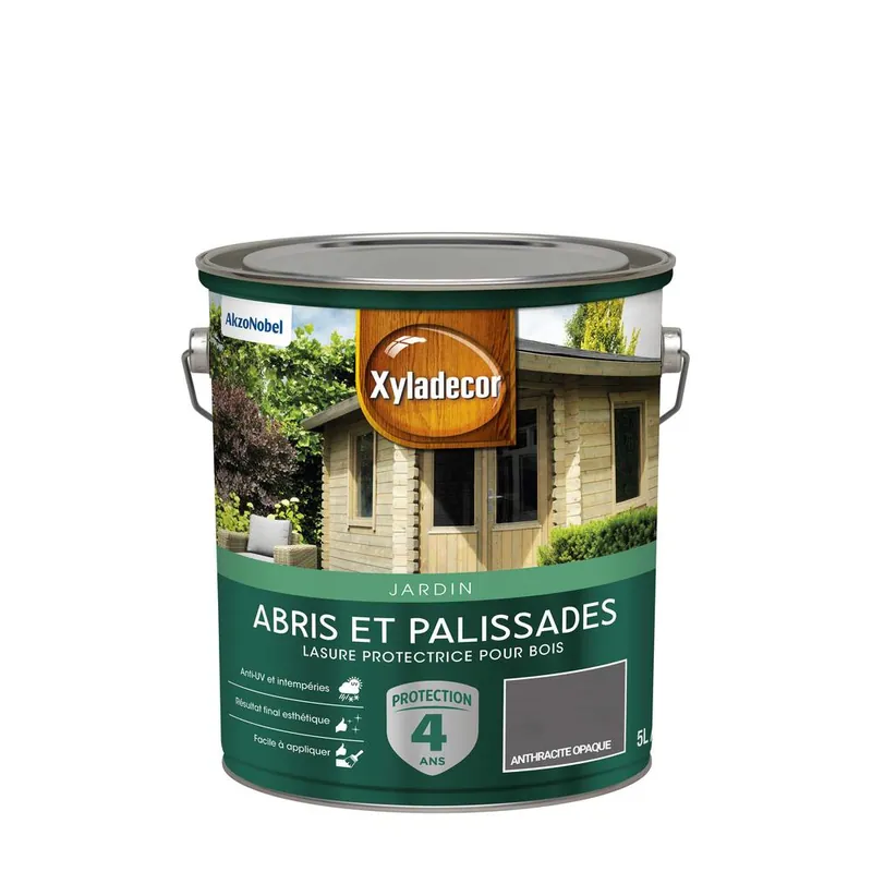 Lasure protectrice pour bois extérieur abris et palissades mat anthracite opaque 5L XYLADECOR Certifié