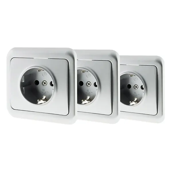 Lot de 3 prises encastrées Schuko 16A - Gris - Antaria - Zenitech Satisfait Ou Remboursé