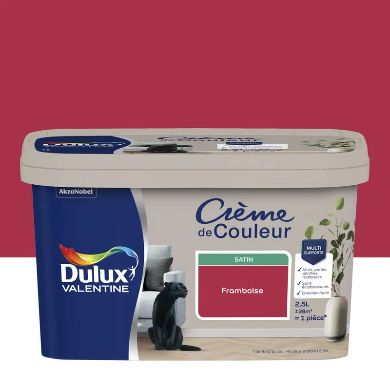 Prix Cassé Peinture crème de couleur Framboise Satin 2,5 L - DULUX VALENTINE