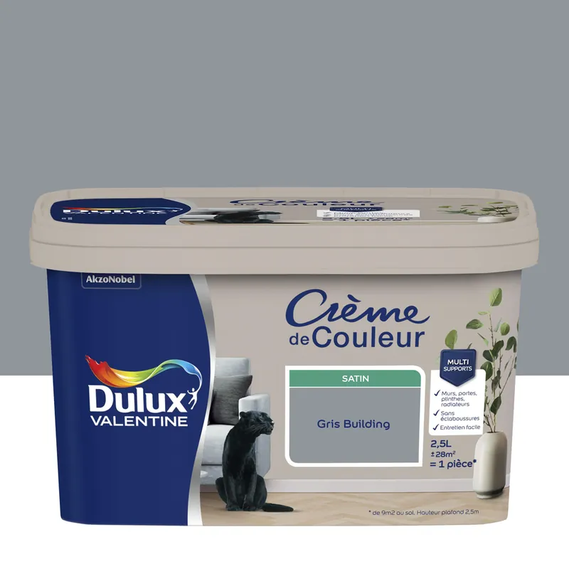 Offre Du Jour Peinture crème de couleur Gris Building Satin 2,5 L - DULUX VALENTINE
