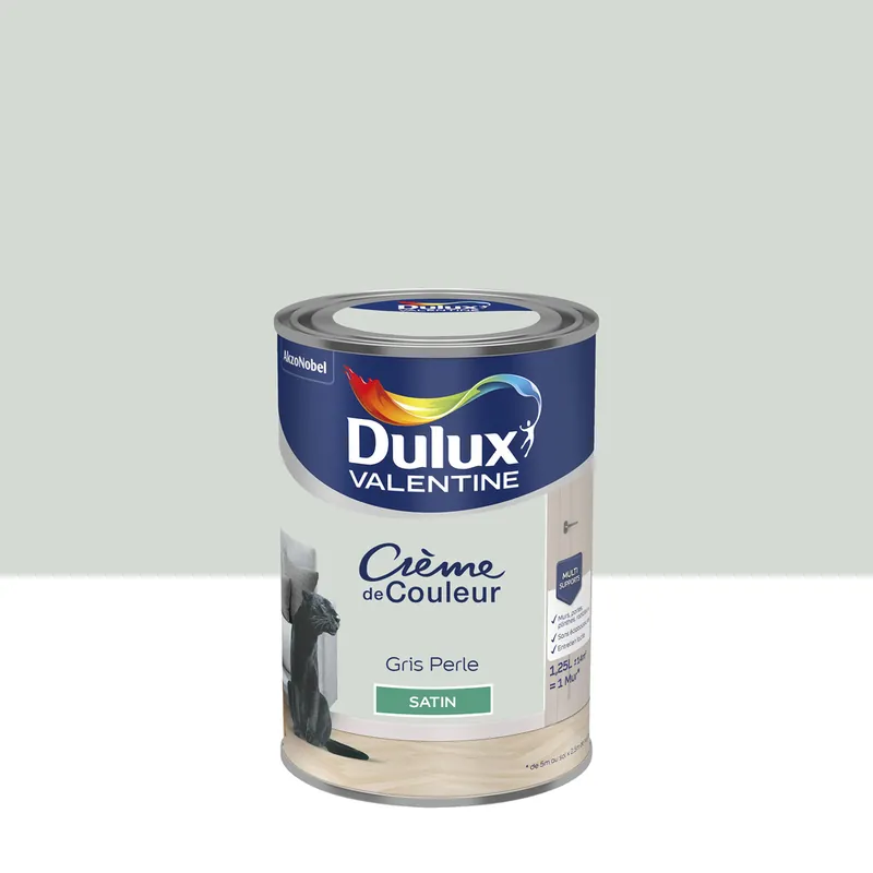Nouvelle Collection Peinture crème de couleur Gris Perle Satin 1,25 L - DULUX VALENTINE